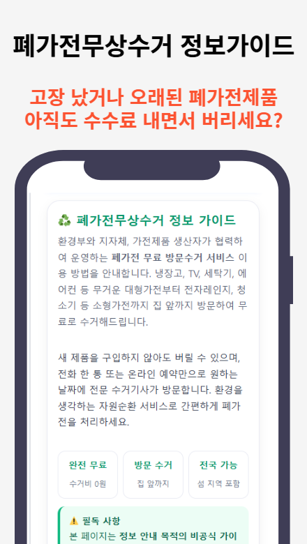 폐가전무상수거 정보 가이드의 주요 내용과 수거 방법을 소개하는 썸네일 이미지